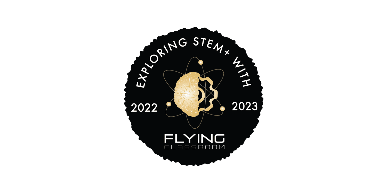 Exploring STEM+ with Flying Classroom logo with brain and gear.